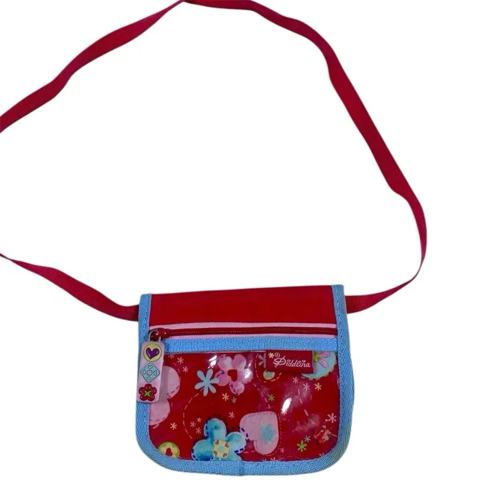 Vintage‎ DIDDL & DIDDLINA Kids Handbag Purse Wallet Mini Red Floral Girls Canvas